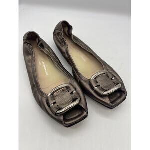 AGL Attilo Giusti Leombruni Peep Toe Leather Ballet Flats Metallic Italy 38.5